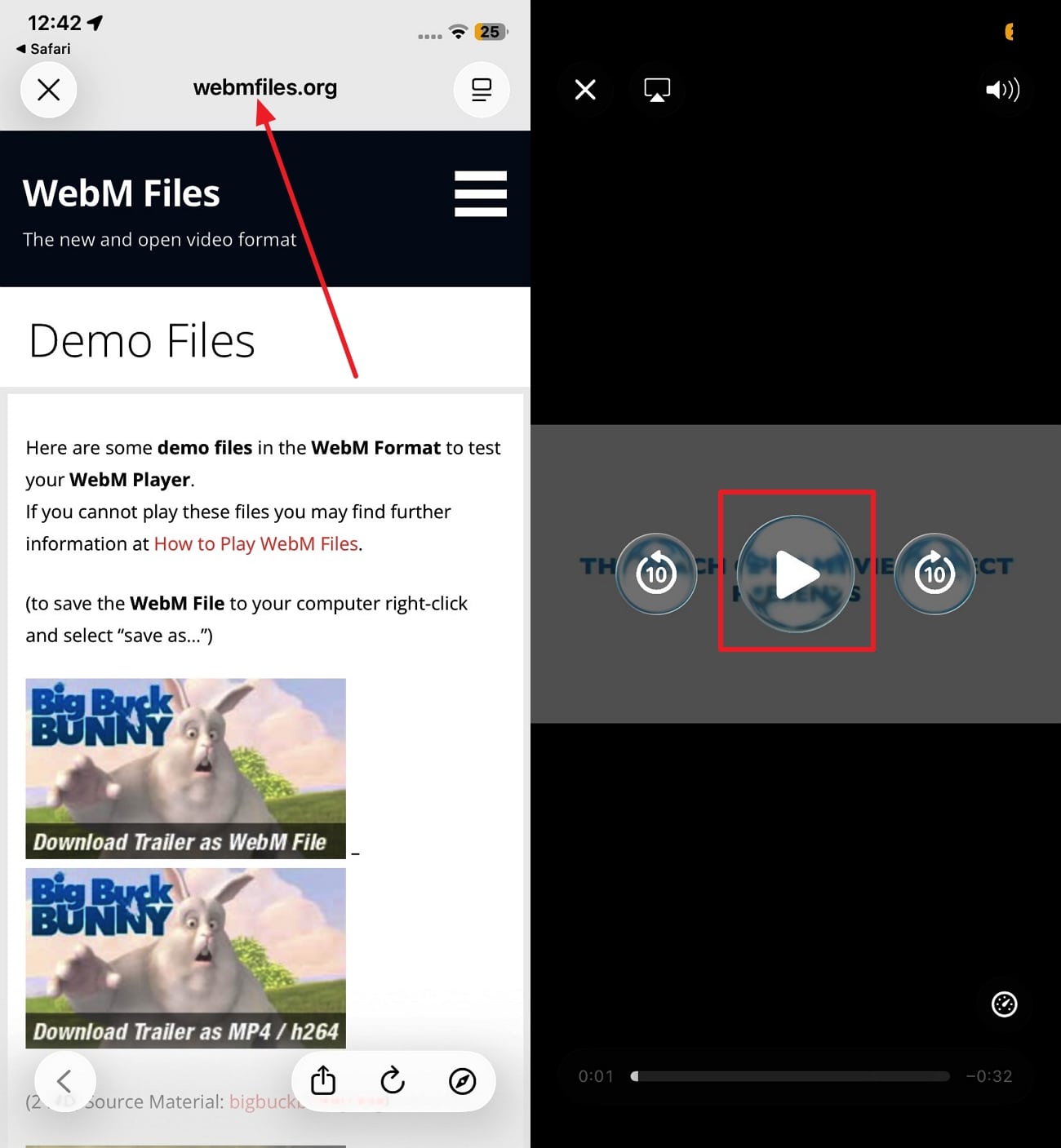 insert webm link on safari