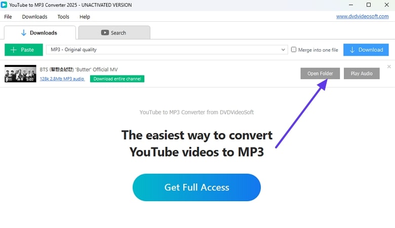 open folder after audio download url