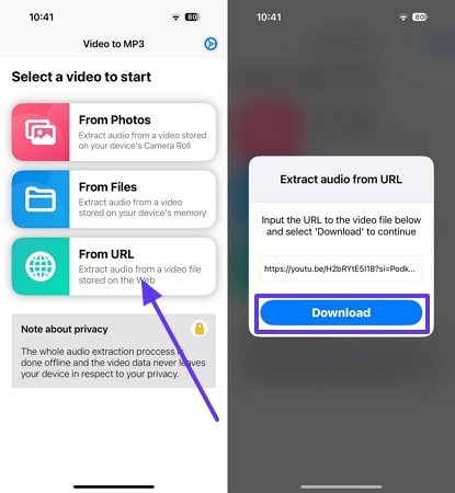 link to audio video to mp3 app