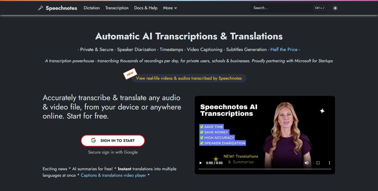 speechnotes interview transcription