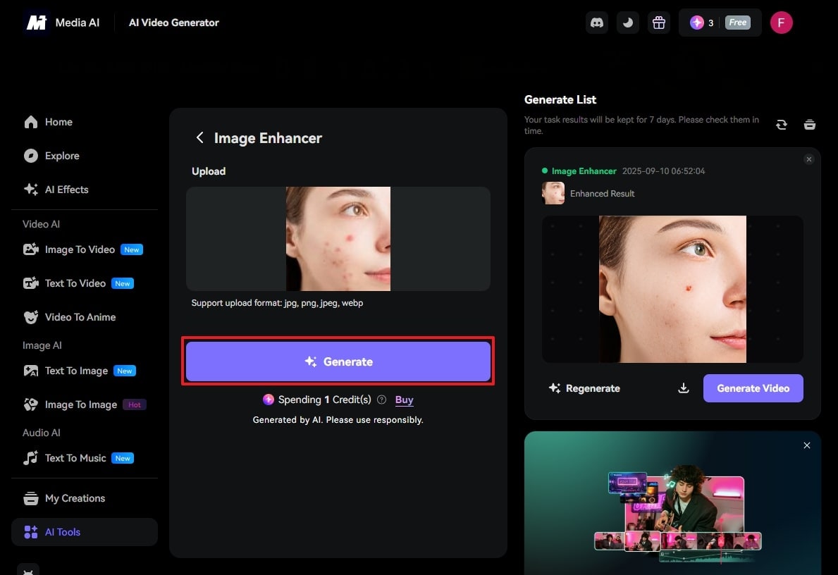 accessed medio.io to remove pimples