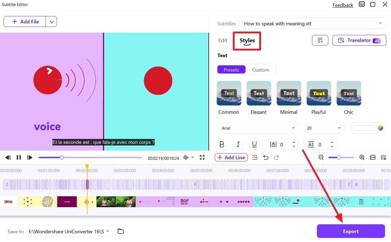 stylize subtitles and export