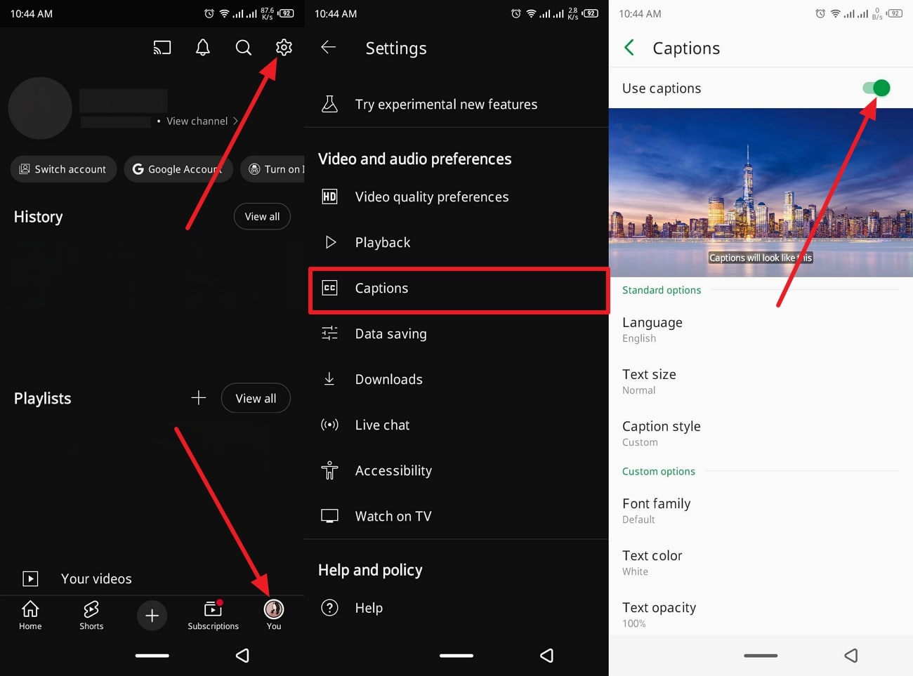 mobile caption settings