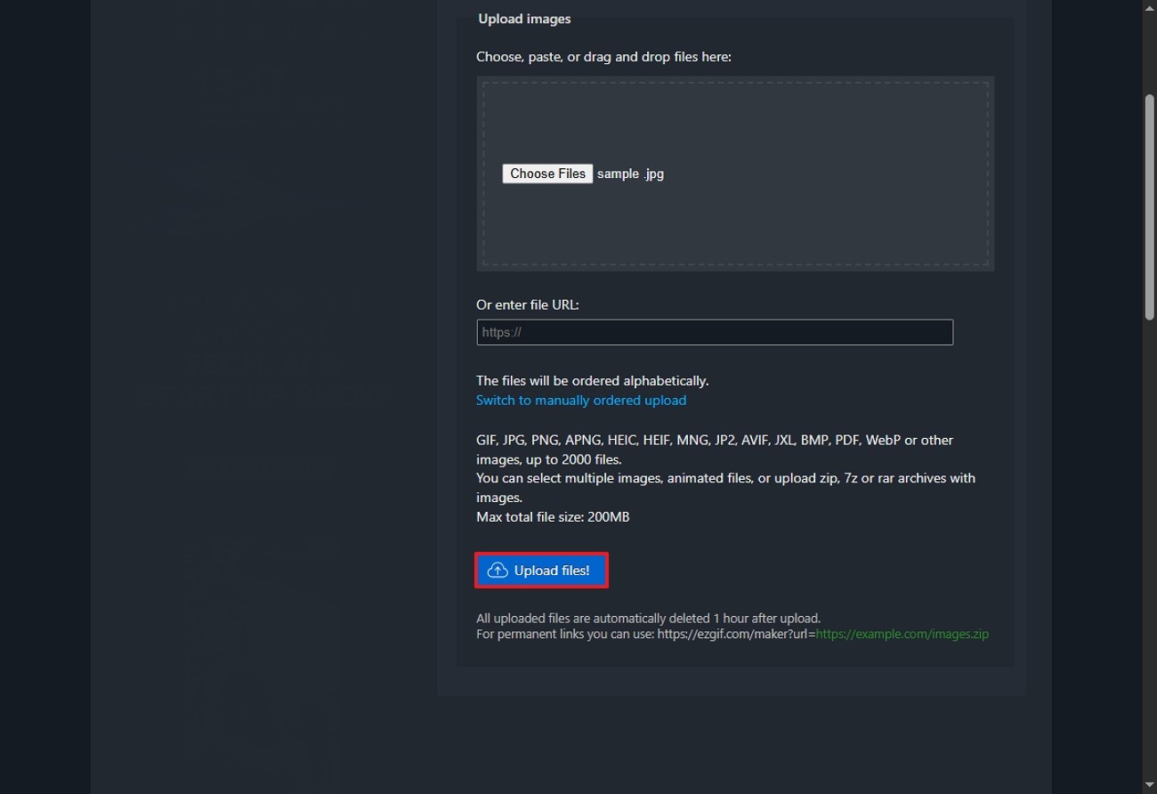 tap upload files button
