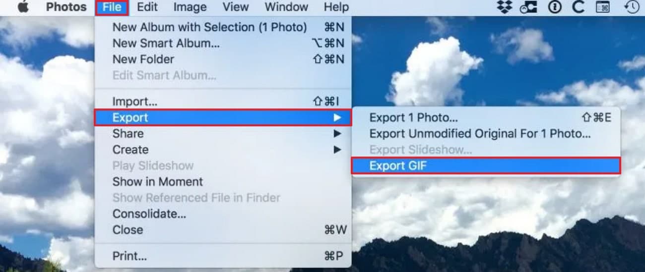 tap on export gif format