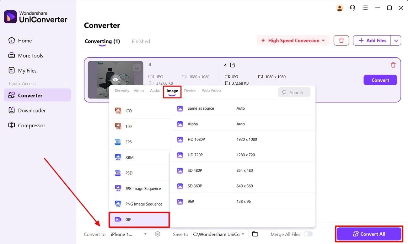 choose gif format uniconverter