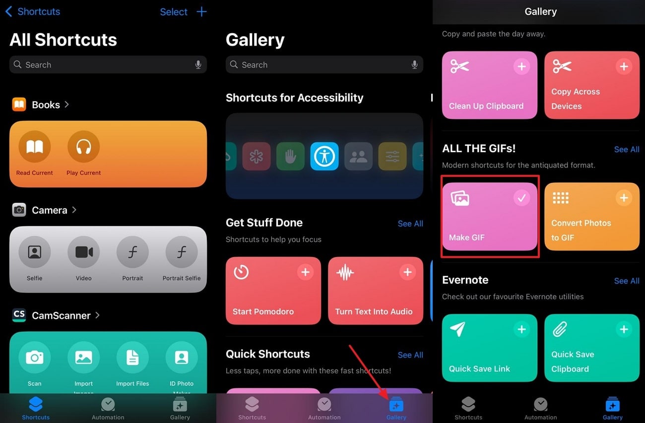 choose gallery select make a gif