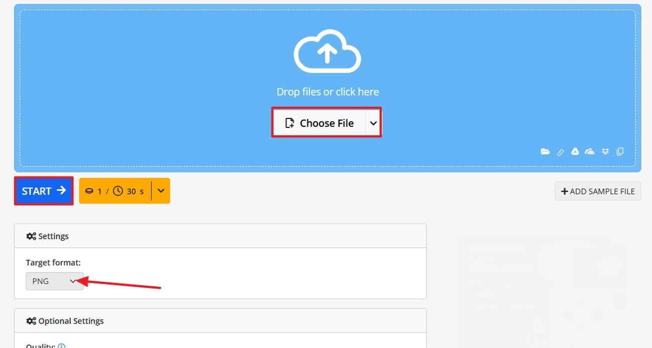 click on choose files and start button