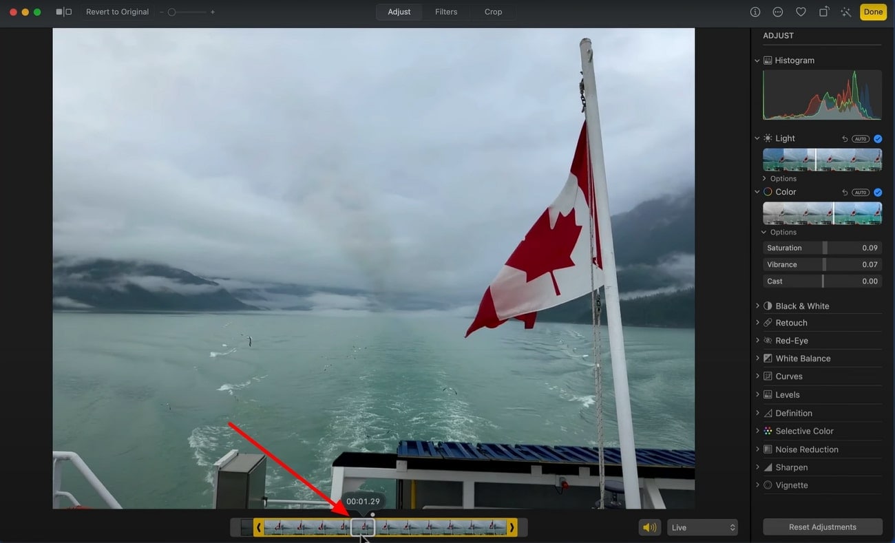 select desired keyframe macos
