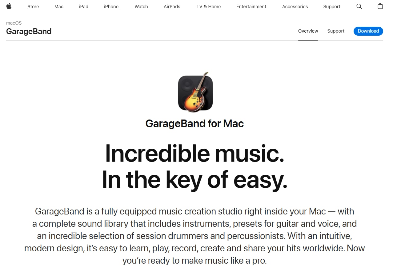 garageband homepage