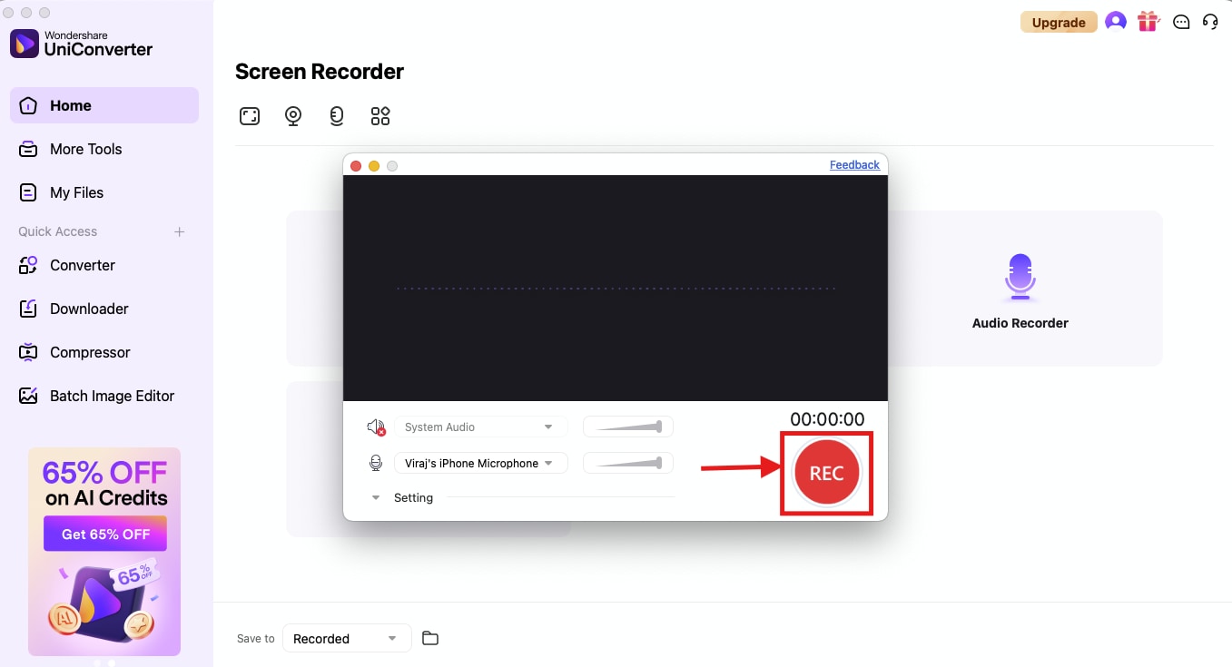 uniconverter start recording