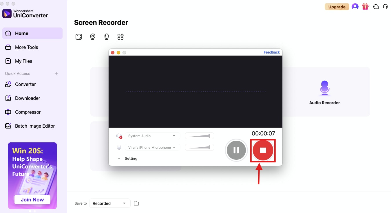 uniconverter stop recording