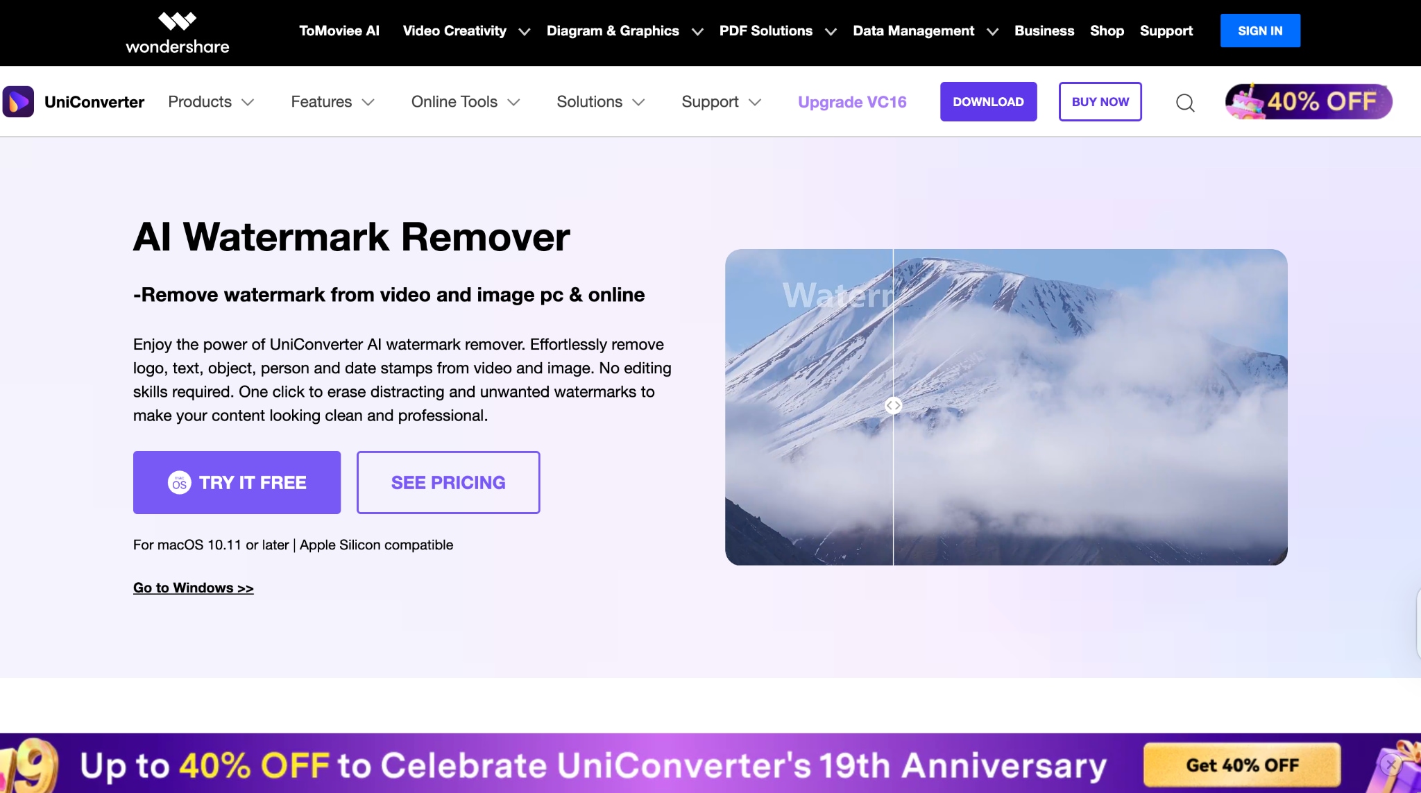 wondershare uniconverter homepage