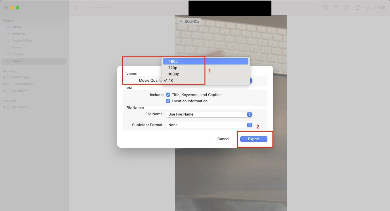 mac choose quality and export