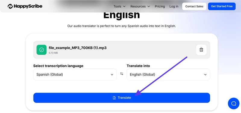 generate translation in spanish to english voice translator