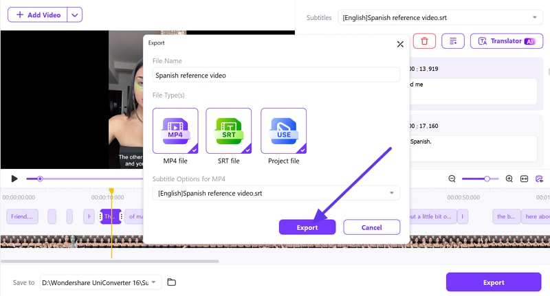 export file from spanish voice translator