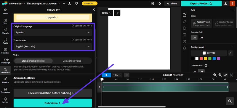 generate audio in spanish voice translator