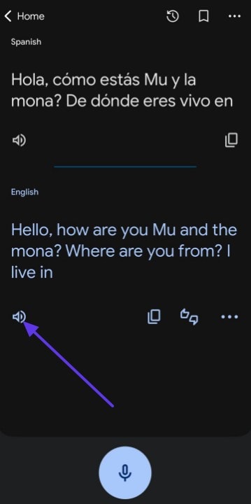 select speaker icon to translate spanish voicemail to english