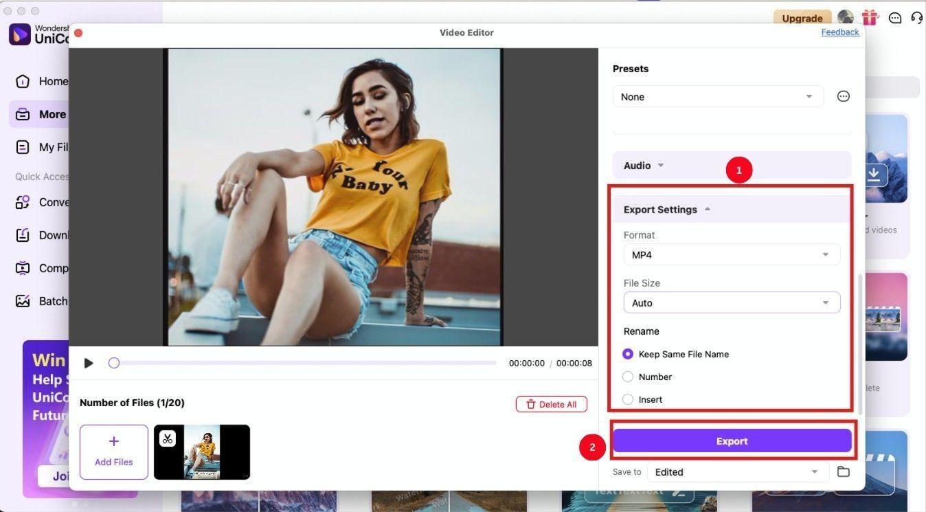 wondershare uniconverter export video