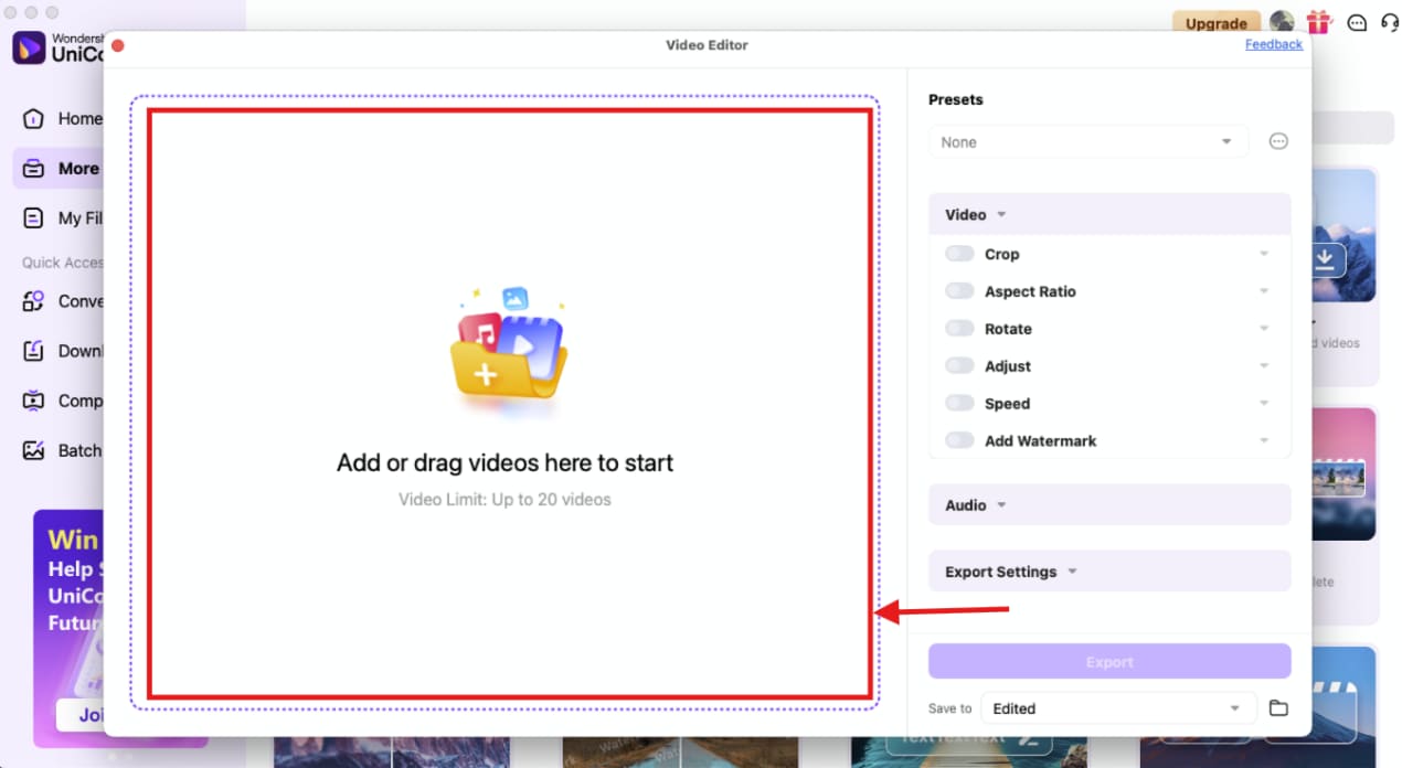 wondershare uniconverter video upload