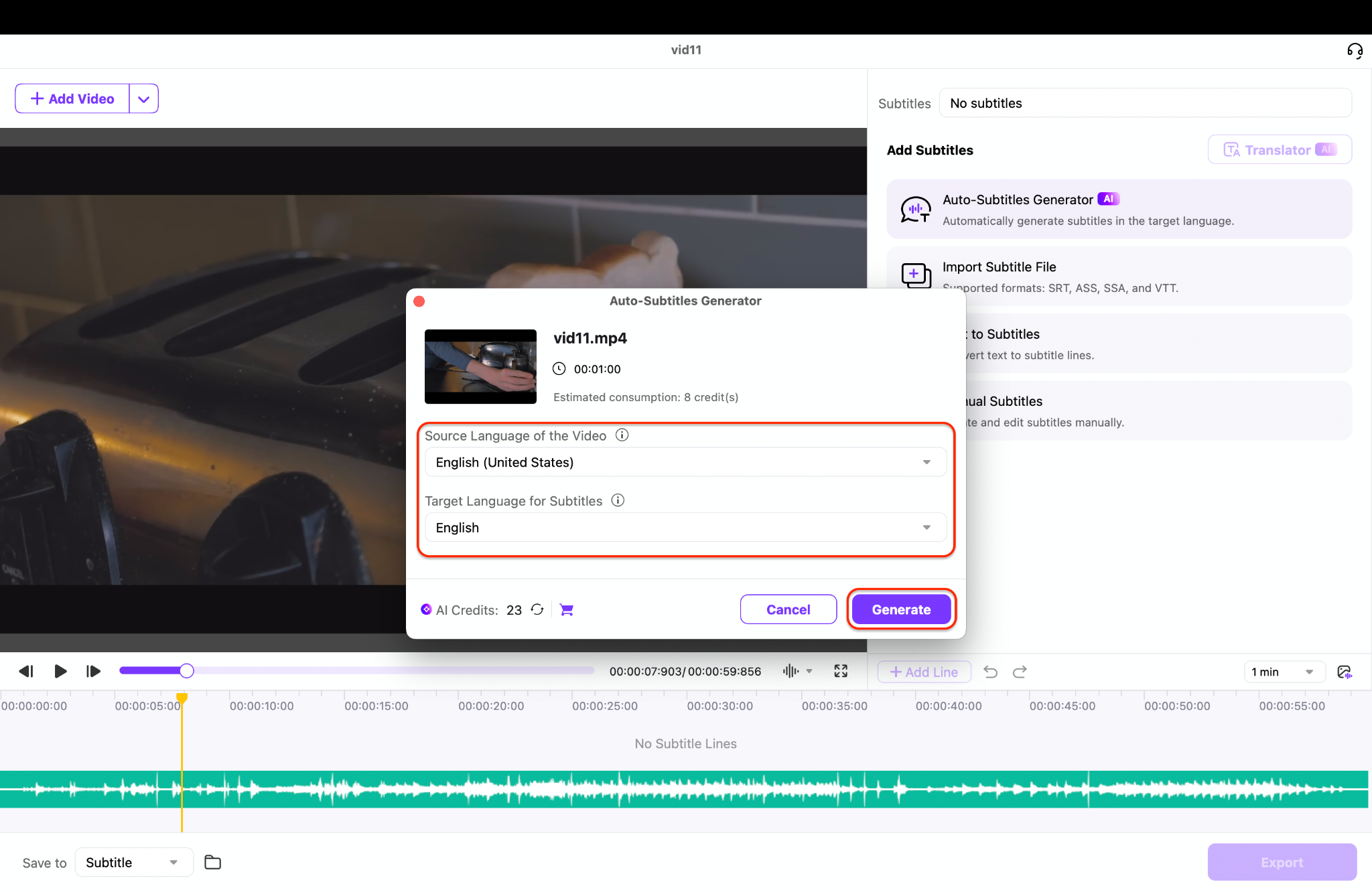 generate auto subtitle