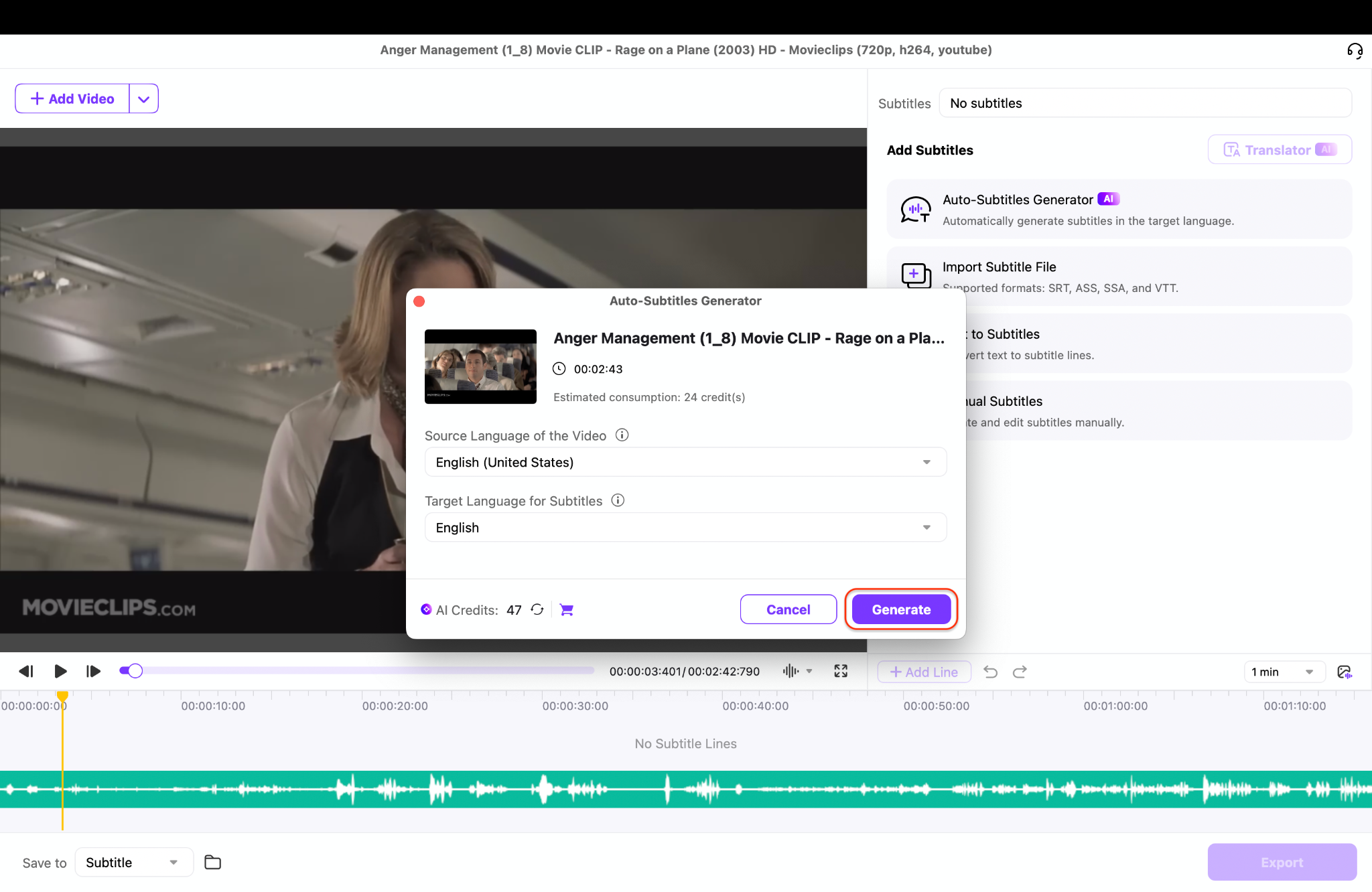generate the subtitles