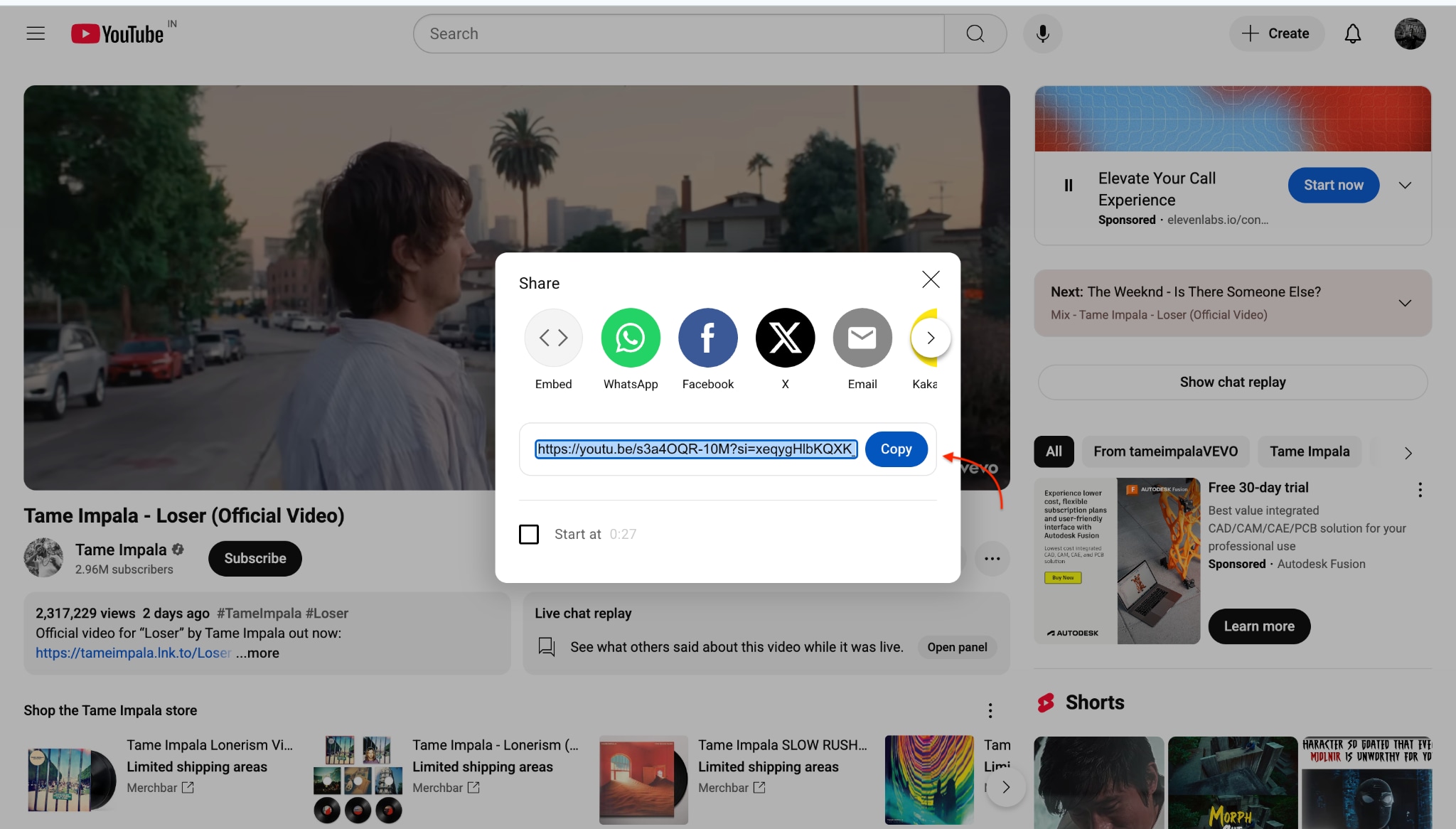 copy the url of video