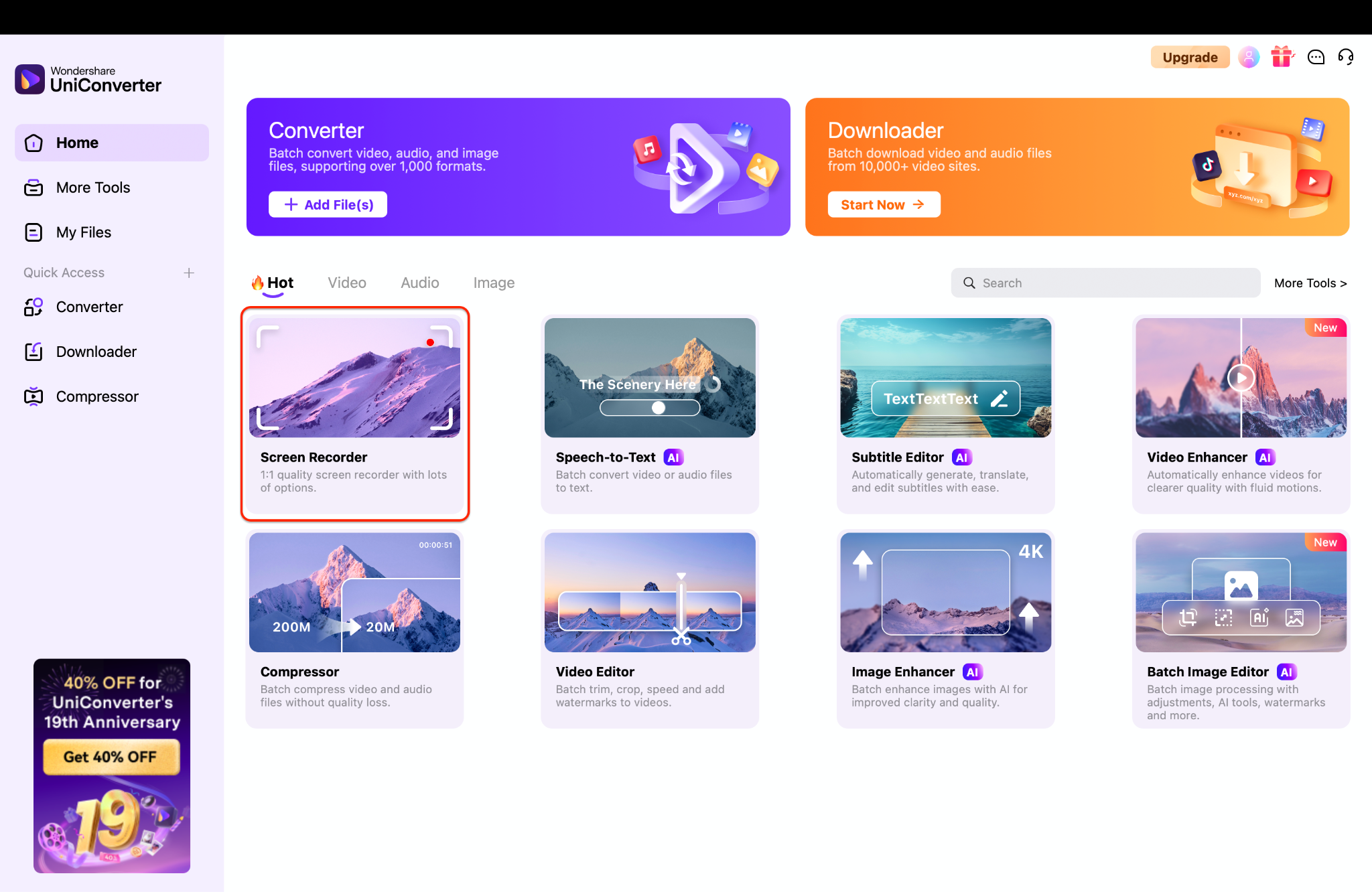 launch uniconverter & open screen recorder