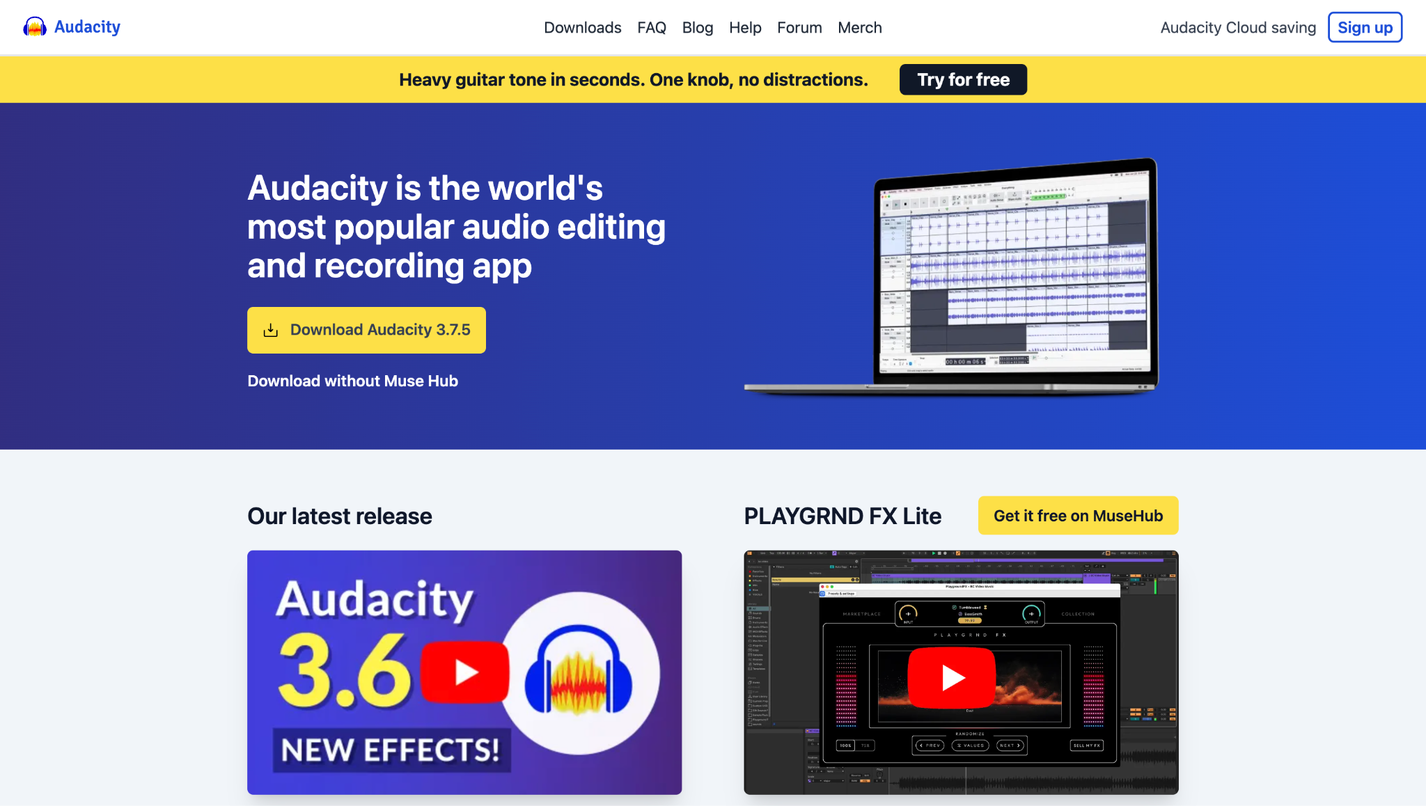 Audacity 공식 홈페이지 화면