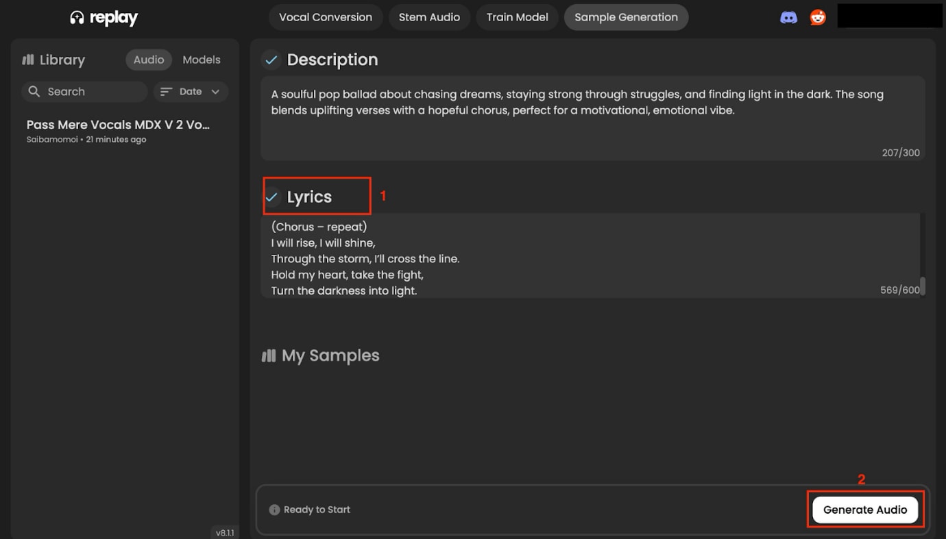 replay ai click generate audio
