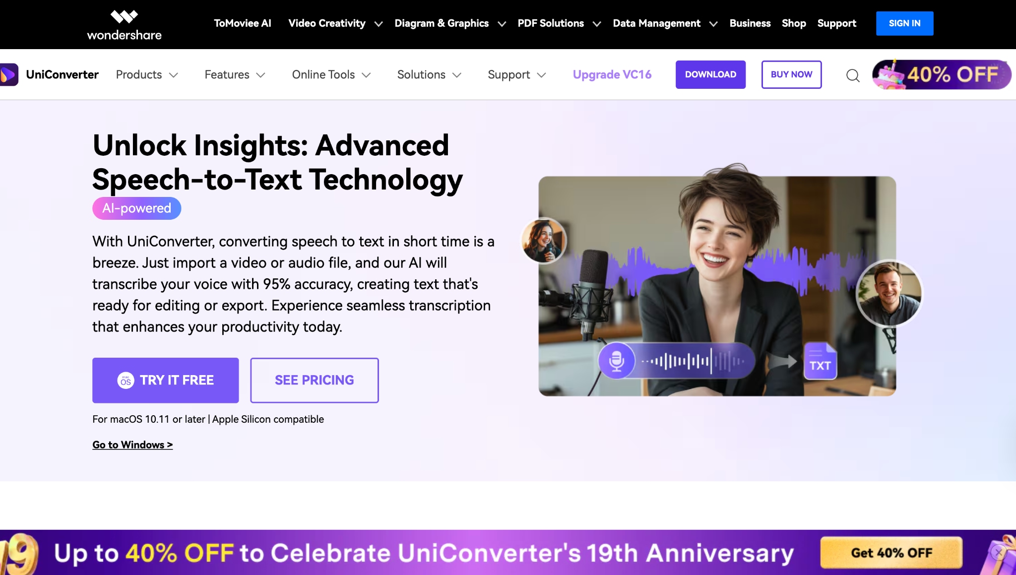 wondershare uniconverter homepage