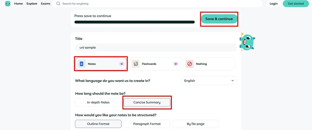 choose settings knowt online