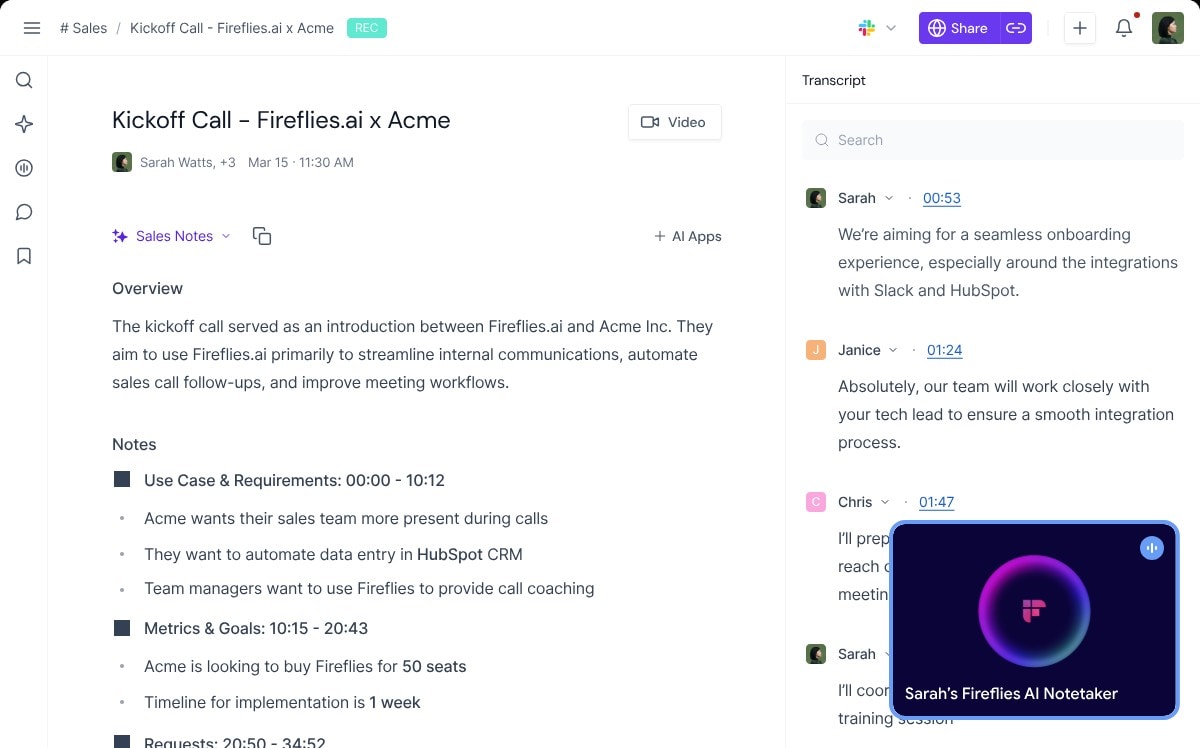 zoom note taker firefliesai