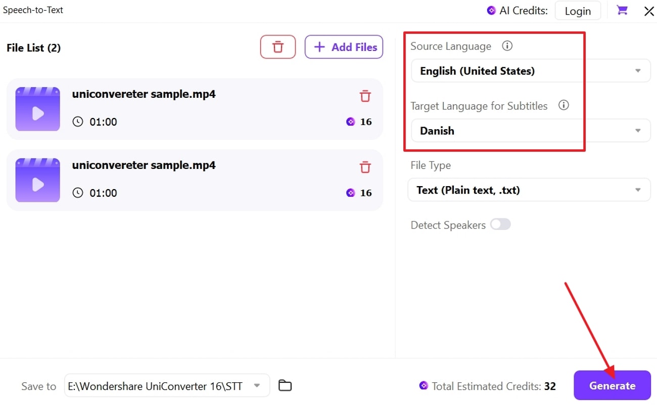 select language choose export uniconverter