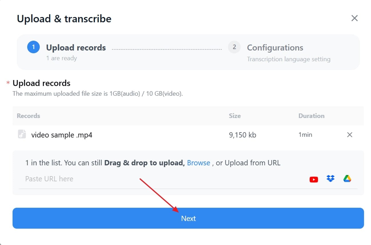 initiate notta transcription