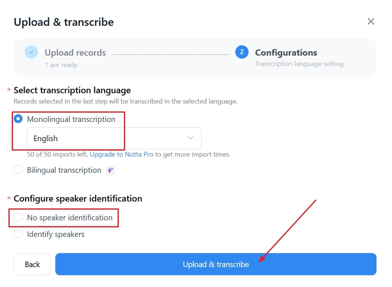 choose language and speaker notta