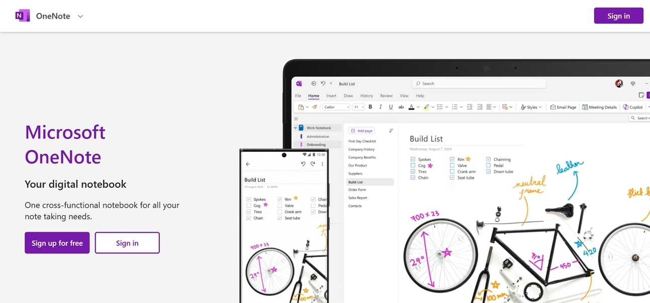 microsoft onenote homepage
