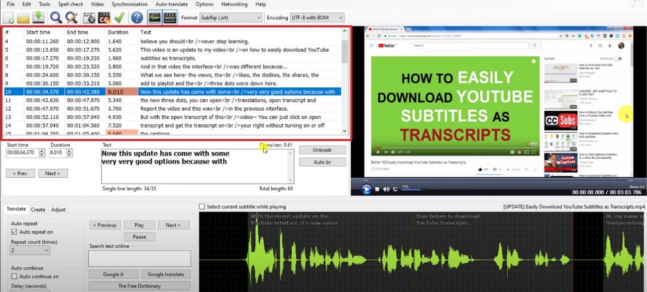 Subtitle Edit: Untertitel mit Timing und Text im Editor prüfen