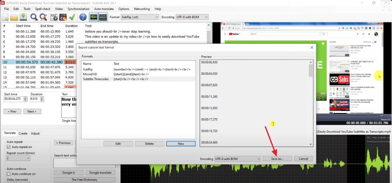 Subtitle Edit: Export speichern und Projekt abschließen