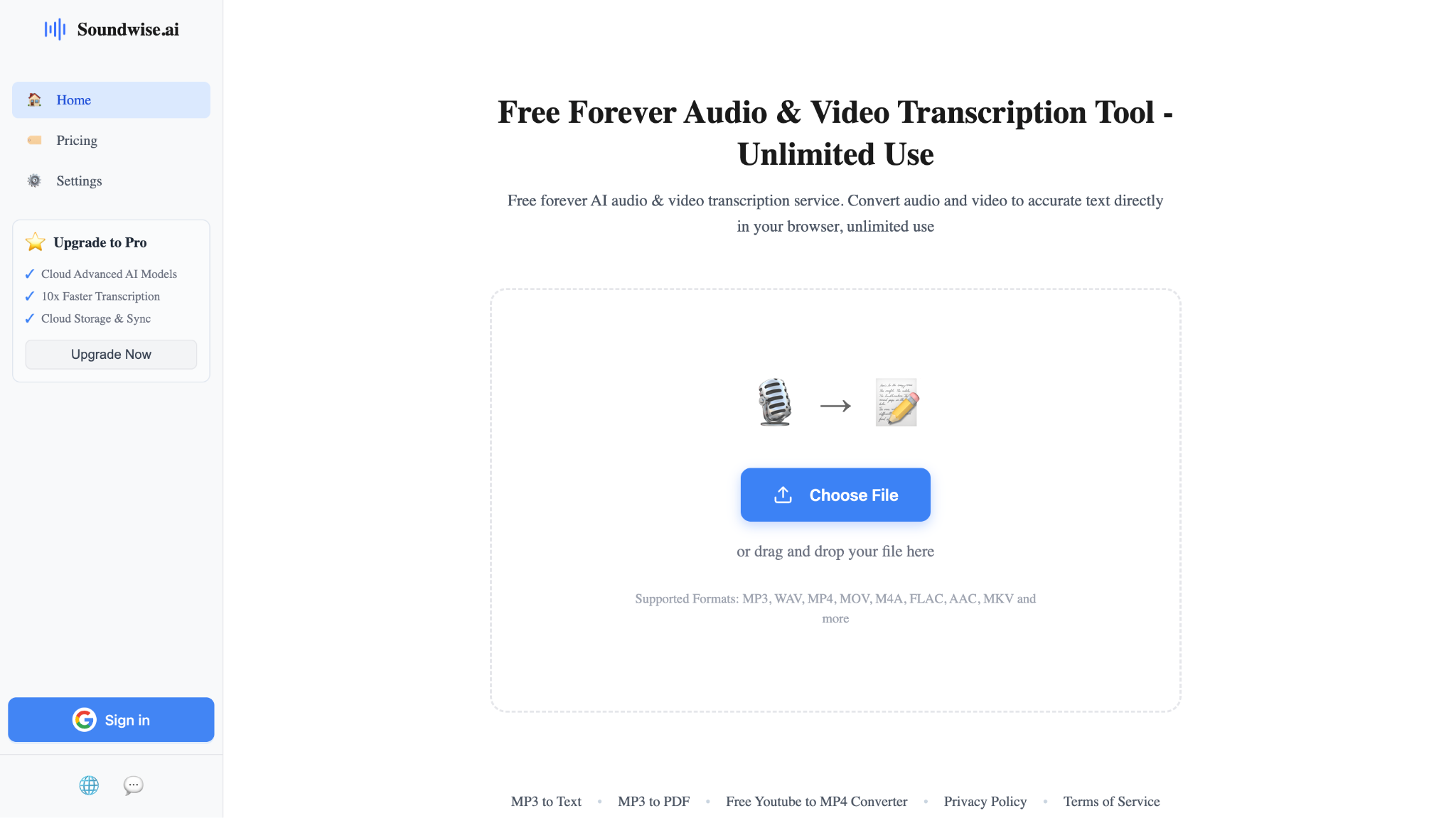 soundwise.ai homepage