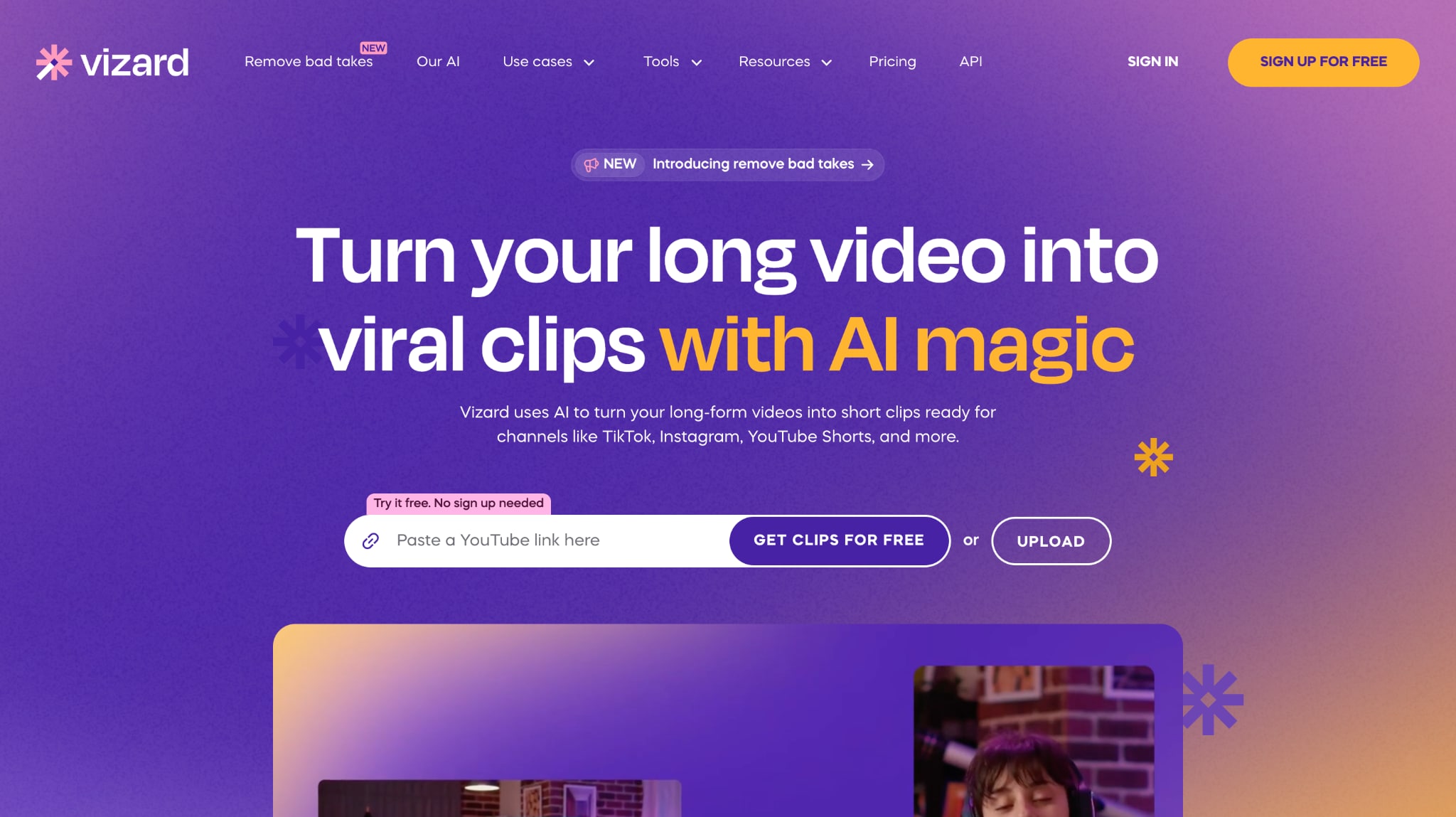 vizard.ai homepage