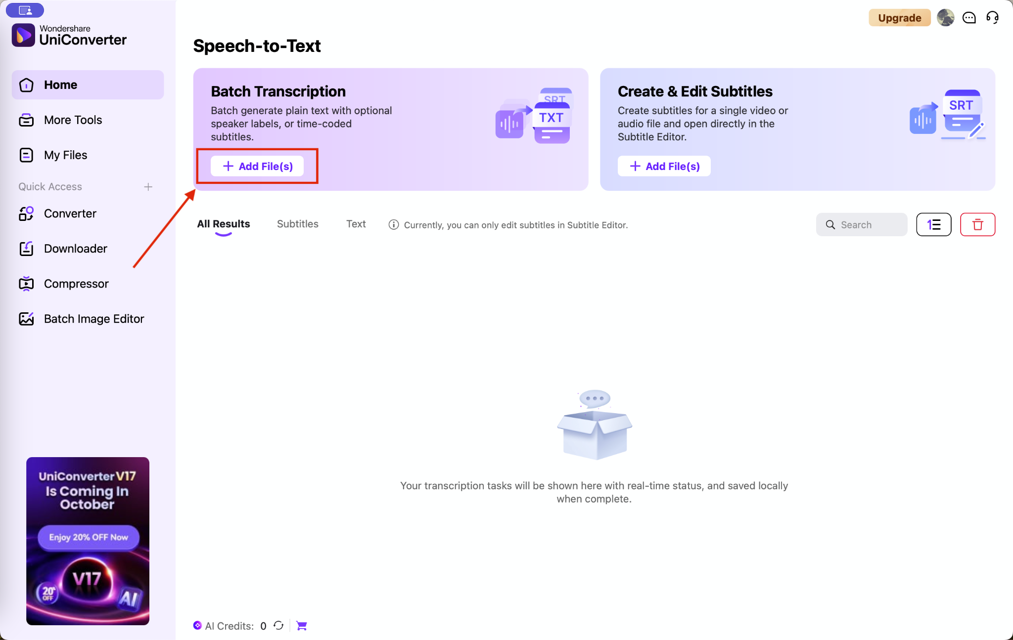 wondershare uniconverter add files