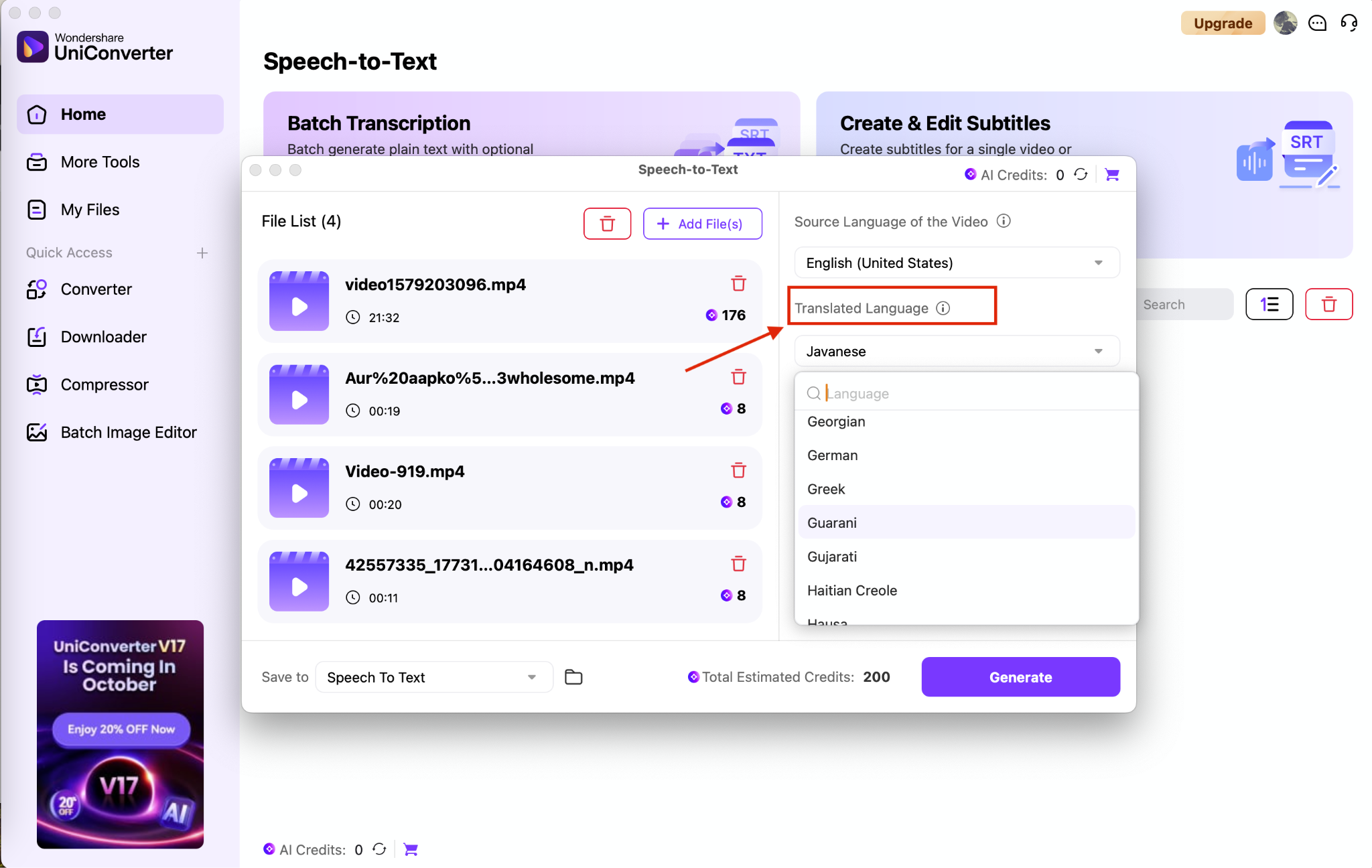 wondershare uniconverter text conversion