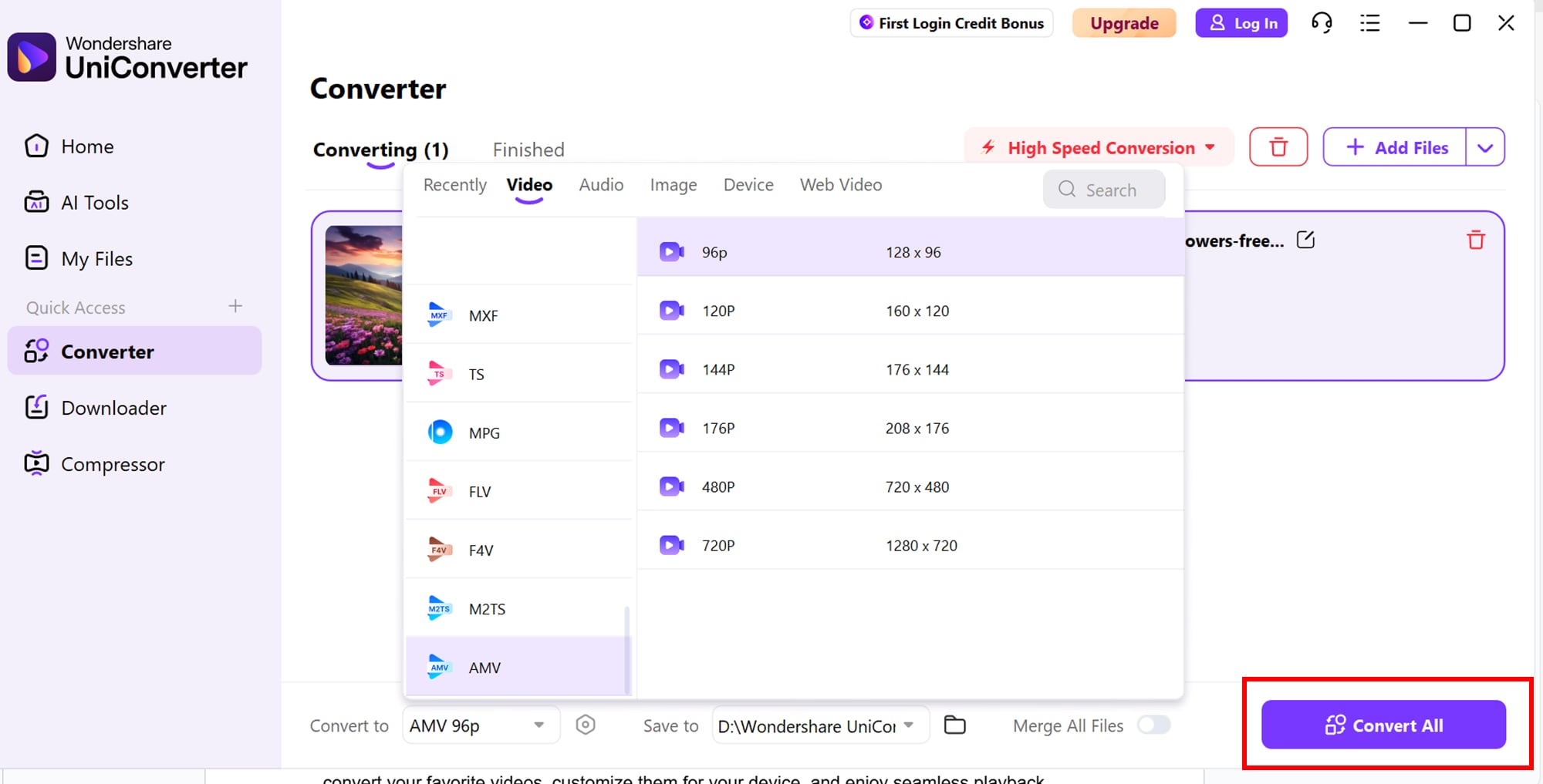 Click on convert all