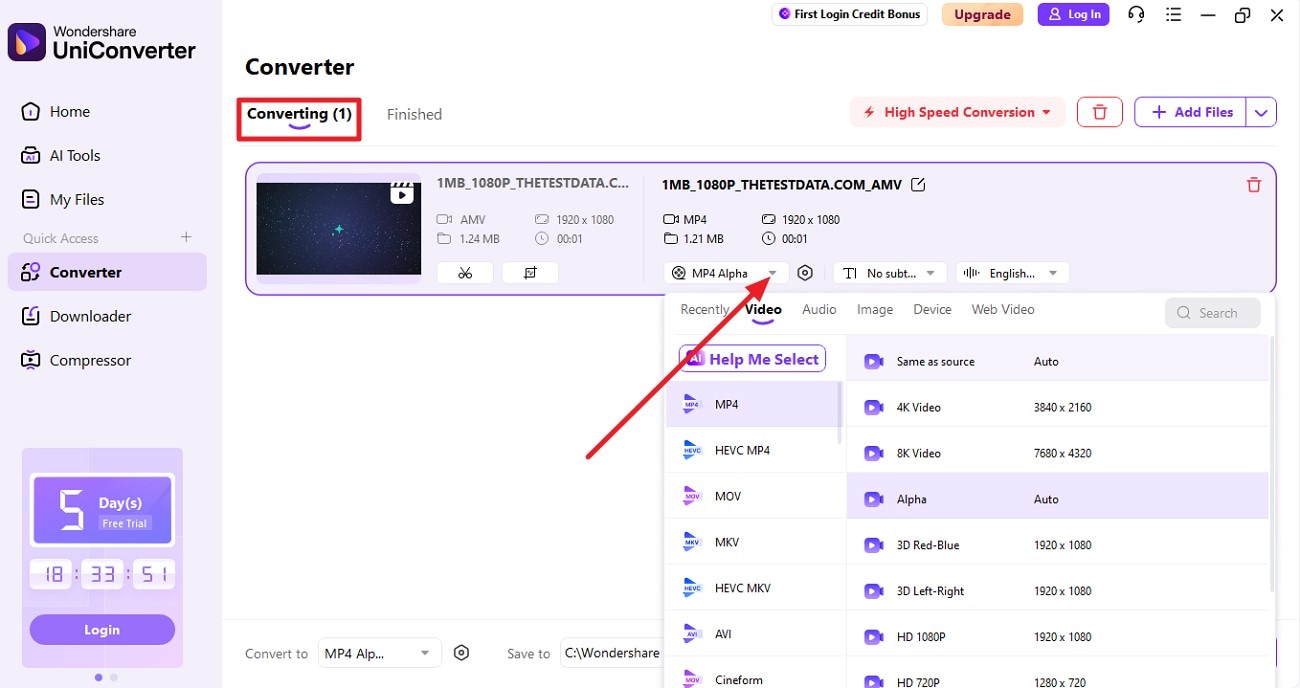 import video select format