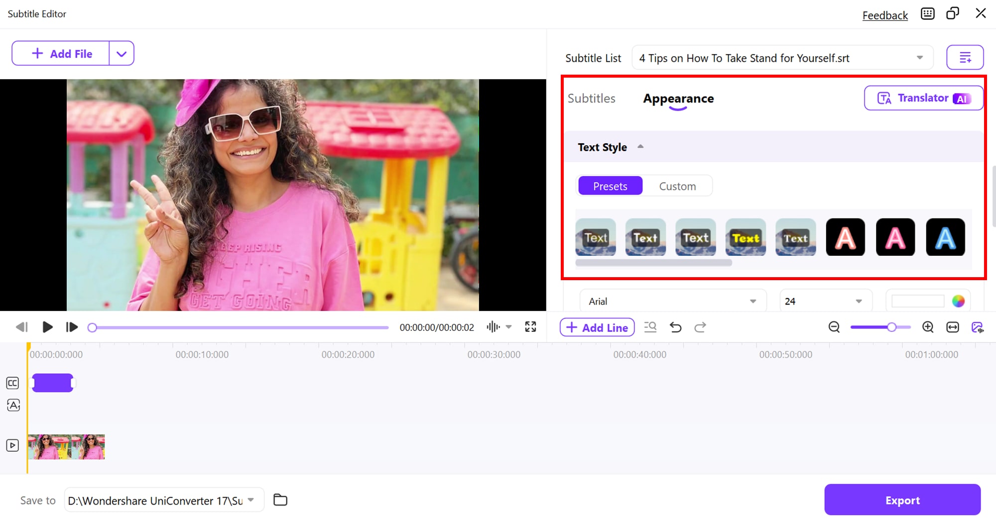 Untertitel bearbeiten und gestalten in UniConverter