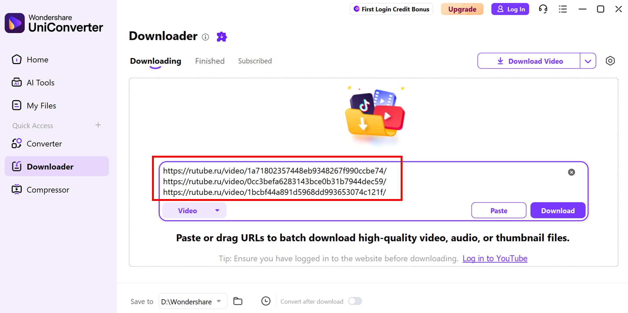 RuTube-Video-URLs in UniConverter einfügen