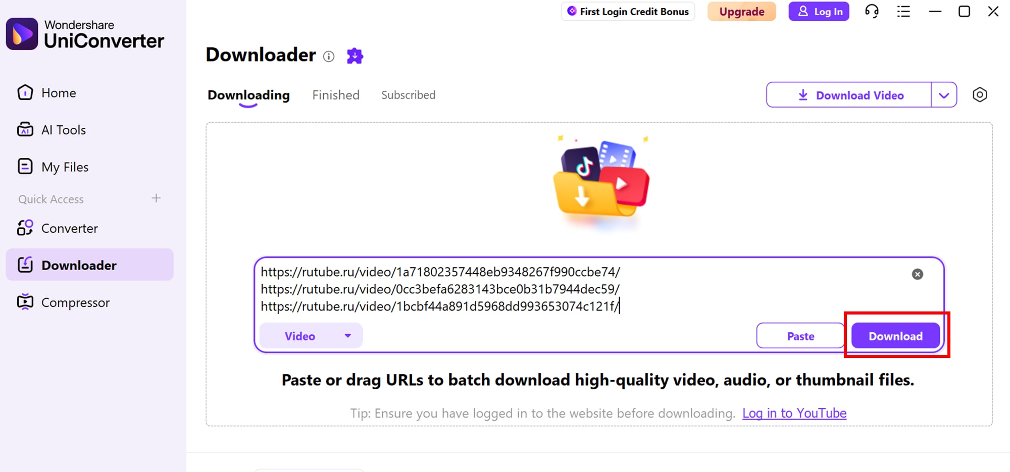 Download von RuTube-Videos in UniConverter starten