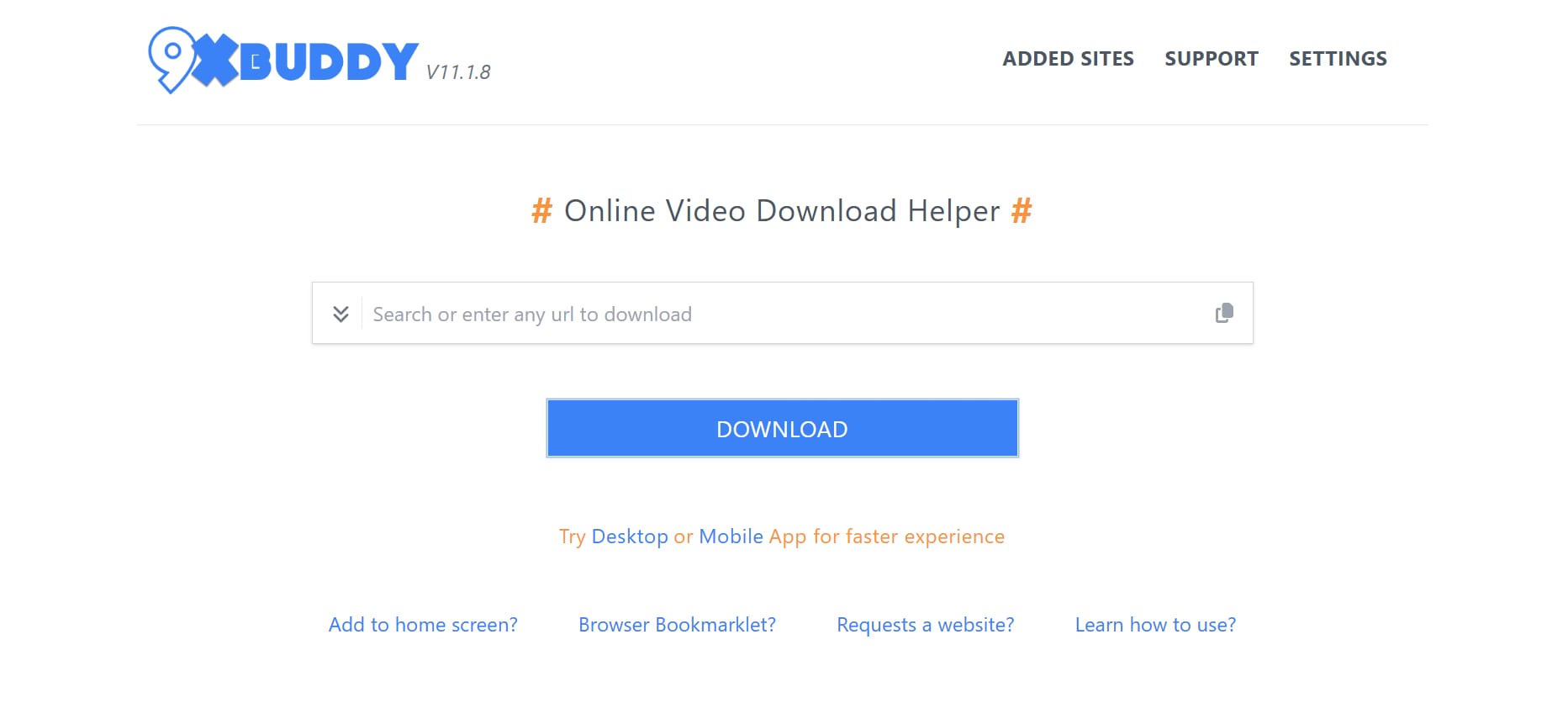 9xbuddy Web-Downloader Oberfläche