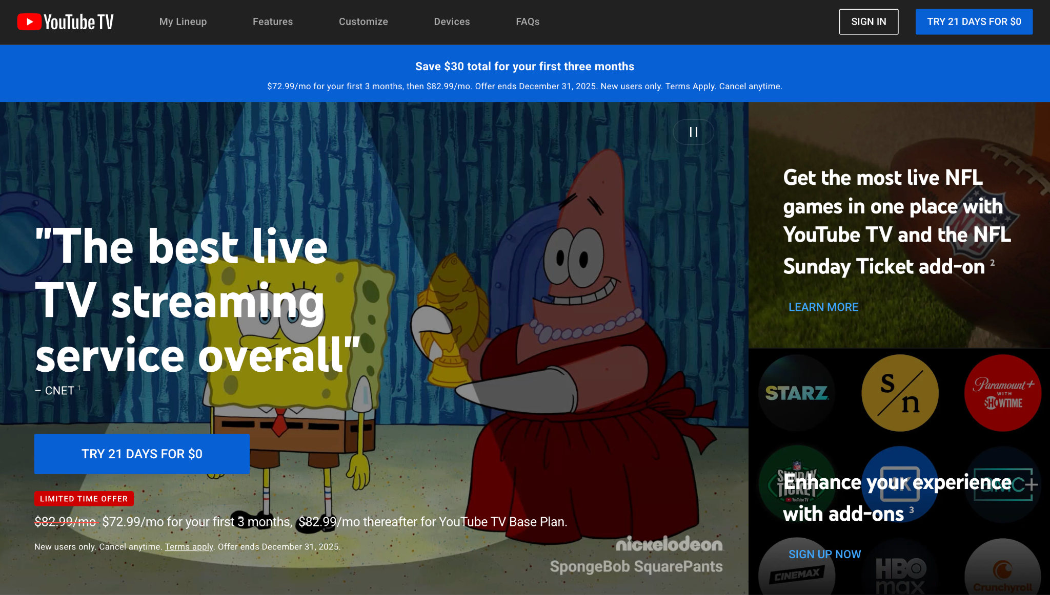 you tube tv homepage